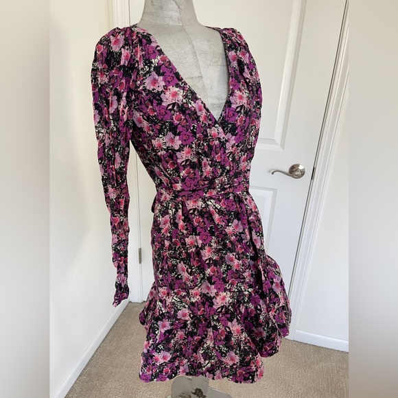 ROTATE FLORAL PRINT WRAP MINI DRESS LONG SLEEVE LIKE NEW WORN ONCE - Picture 3 of 10